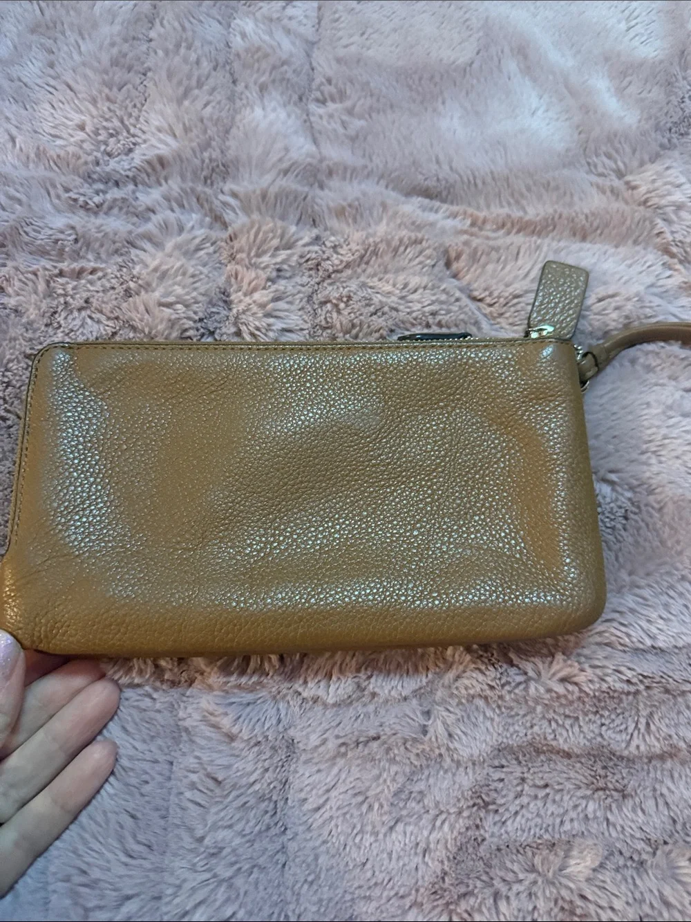 Coach Pebbled Leather Wristlet in Tan Brown